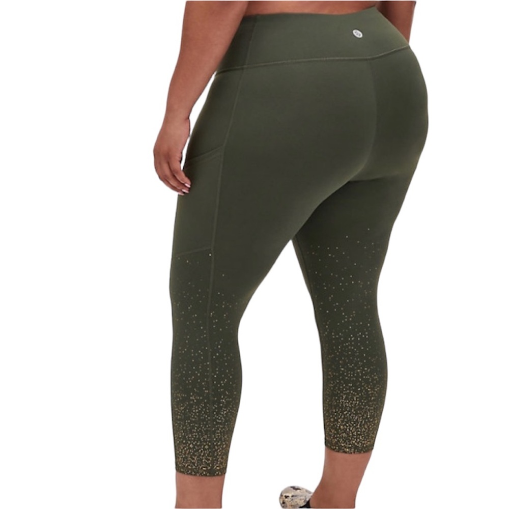 Torrid Women’s Plus Size Olive Green Gold Dot Crop Active Legging Size 1X - Picture 2 of 11